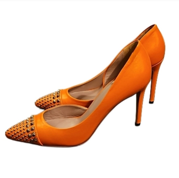 GUCCI Studded D'Orsay Pumps in Orange Leather - Picture 3 of 13